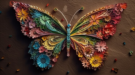 Butterfly made from colorful curves on table, generative ai