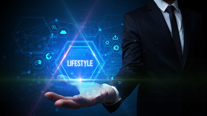 Man hand holding social inscription