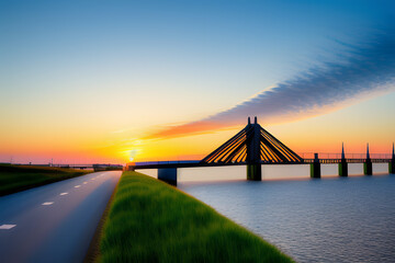 Sunset, other side of the Zeeland Bridge, Zierikzee, The Netherlands.