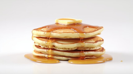 Stack of pancakes with maple sirup, pancakes on white backgorund, generative ai