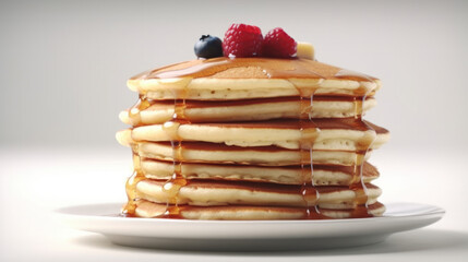 Stack of pancakes with maple sirup, pancakes on white backgorund, generative ai