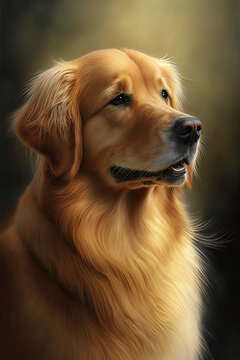 Generative AI illustration studio portrait style image of Golden Retriever pedigree dog breed