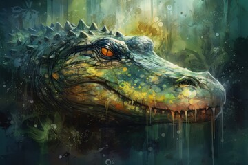 Close up of an alligator in a swamp. Generative AI - obrazy, fototapety, plakaty