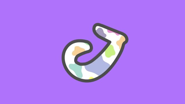 Unique J Letter, Animated Alphabet with Colored Cowhide Pattern