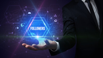 Man hand holding social inscription