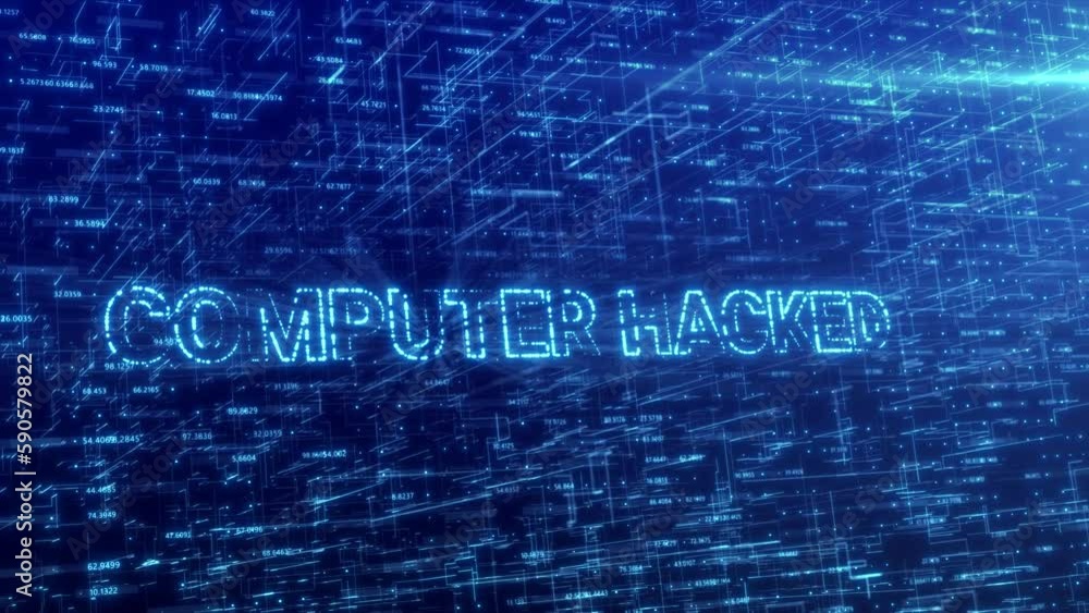 Poster computer hacked text reveal over blue futuristic technology network with digital cyberspace backgrou