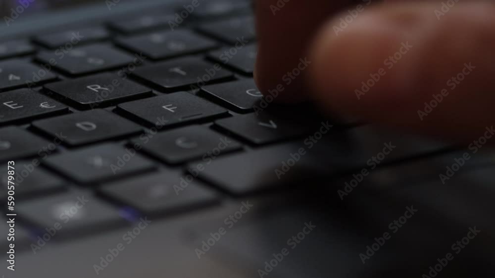 Poster keyboard laptop black, pressing key letters on personal computer. macro detail keyboard and technolo