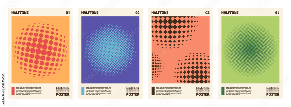 Aufkleber halftone posters. colorful geometric pattern with circles and dots for cover page design, modern min