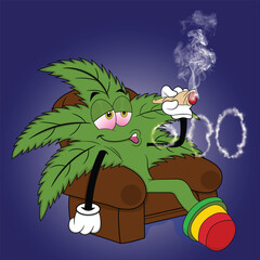 weed cartoon plant Smoking A Joint and relaxing a sit vector illustration free download