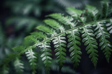 close-up view of a vibrant green fern leaf. Generative AI