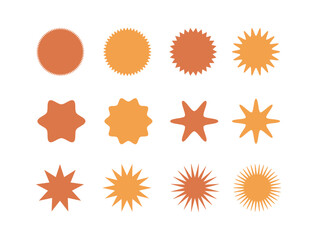 Set of star and sun shapes flat vectors