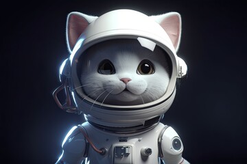 Cute Cartoon Cat Wearing a Space Suit (Generative AI)