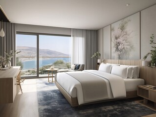 Un hôtel luxueux avec vue imprenable sur la mer, créé par IA, Intelligence Artificielle