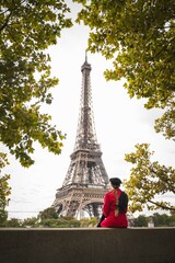 Woman seeing Eiffel Tower