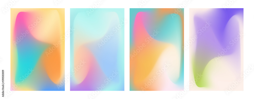 Wall mural holographic gradient mesh set vector. iridescent aura pastel mesh soft backgrounds for design concep
