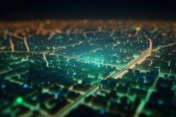 vibrant and bustling cityscape illuminated by streetlights and buildings at night. Generative AI