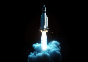 Rocket taking off into space. Rocket with smoke flies into space. Generative AI.
