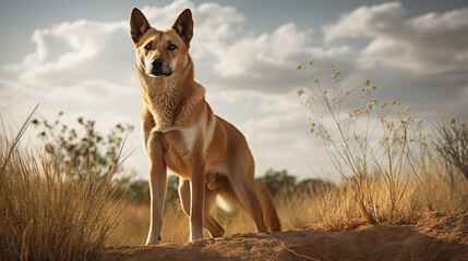 dingo dog on the background of australian nature, animals of australia. ai generative
