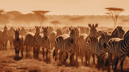 zebra on the background of the African savannah, hot day, animals of Africa. ai generative