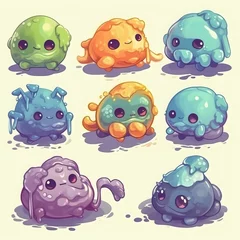 Fotobehang Set of slime monsters for game assets. Cute, adorable but deadly. Suitable for stickers, clip art.Generative ai © Hendrikus