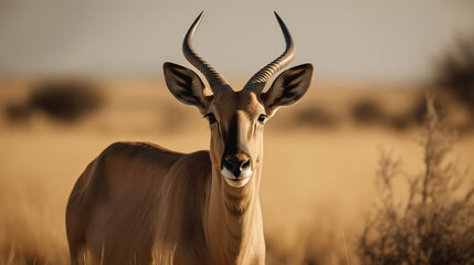 antelope on the background of the African savannah, hot day, animals of Africa. ai generative - obrazy, fototapety, plakaty