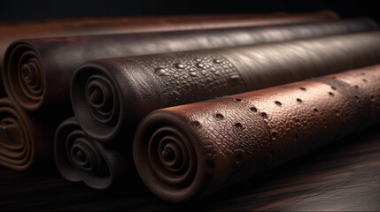 Leather rolls background hand made concept factory or manufacturing - obrazy, fototapety, plakaty