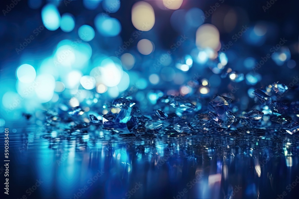 Poster close-up view of sparkling diamonds on a table. Generative AI