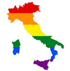 Italy outline with lgbt flag inside the outline. Object isolated from the background.