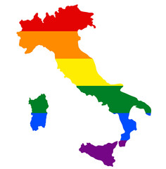 Italy outline with lgbt flag inside the outline. Object isolated from the background.