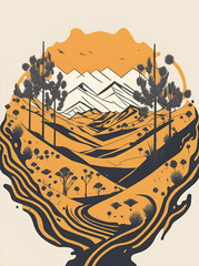 Desert dunes poster. AI generated illustration