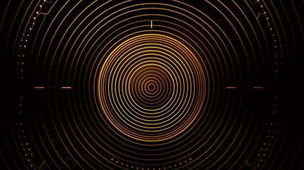 Luxury abstract gold glowing circle lines on dark background. Generative AI