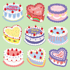 set of birthday cakes