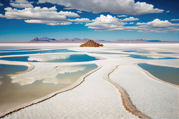 Bolivia landscape with beautiful salt lake. Generative AI Art. Beautiful view.