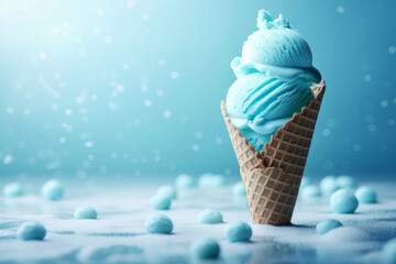 Blue ice cream cones on ice cream