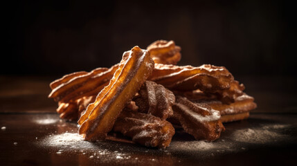 Tempting Churros, a Perfectly Fried and Flavorful Spanish Sweet Pastry to Indulge In. Food Photography. Generative AI