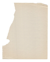 Vintage background of old torn checkered paper texture isolated