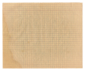 Vintage background of old checkered paper texture isolated