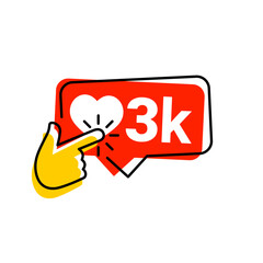 3k icon likes. 3k counter notification icon. Follower. Button, ui, web. 3000 social media likes. Hand click finger icon vector