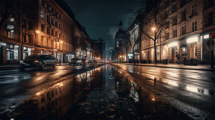 Fototapeta na wymiar City streets at night - Generative art