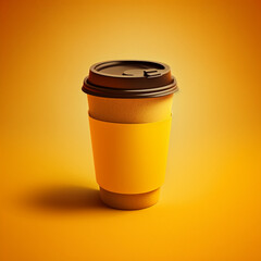 Take away coffee on a yellow background. Generative AI.