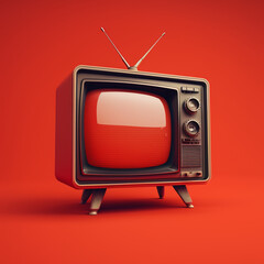 TV on a red background. Generative AI.