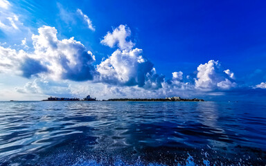Naklejka premium Isla Mujeres panorama view from speed boat in Cancun Mexico.