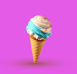 Appetizing popsicles in a waffle cup on a pink background. Vector illustration