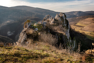 Mountain view peaks, slopes and the canyon of Svrljig (Svrljiske) mountains in Serbia under a beautiful sky
