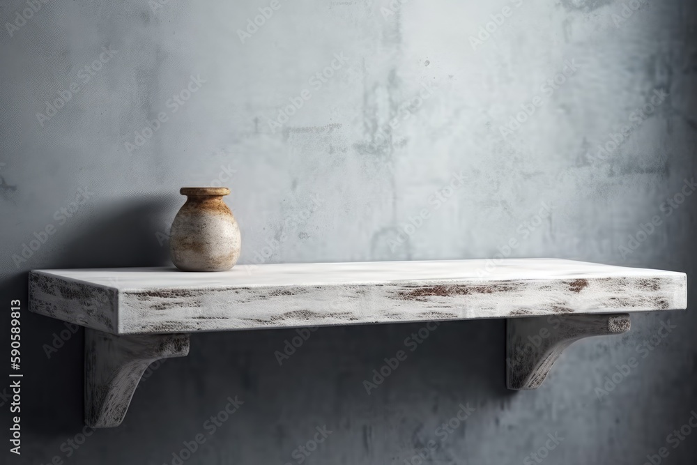 Aufkleber white shelf with a vase on top of it, adding a touch of elegance to any room. generative ai