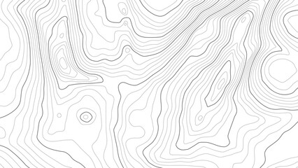 The stylized height of the topographic contour in lines and contours. Сoncept of a conditional geography scheme and the terrain path. Black stroke on light background. Wide size. Vector illustration.