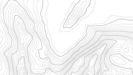 The stylized height of the topographic contour in lines and contours. Сoncept of a conditional geography scheme and the terrain path. Black stroke on light background. Wide size. Vector illustration.