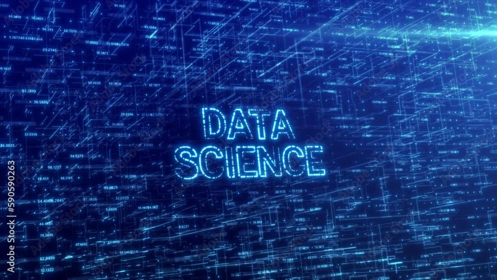 Aufkleber data science concept over blue futuristic technology network with digital cyberspace background