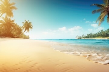 Fototapeta na wymiar serene tropical beach with crystal clear blue water and lush palm trees. Generative AI