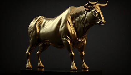 Golden bull on a black background. Generative AI